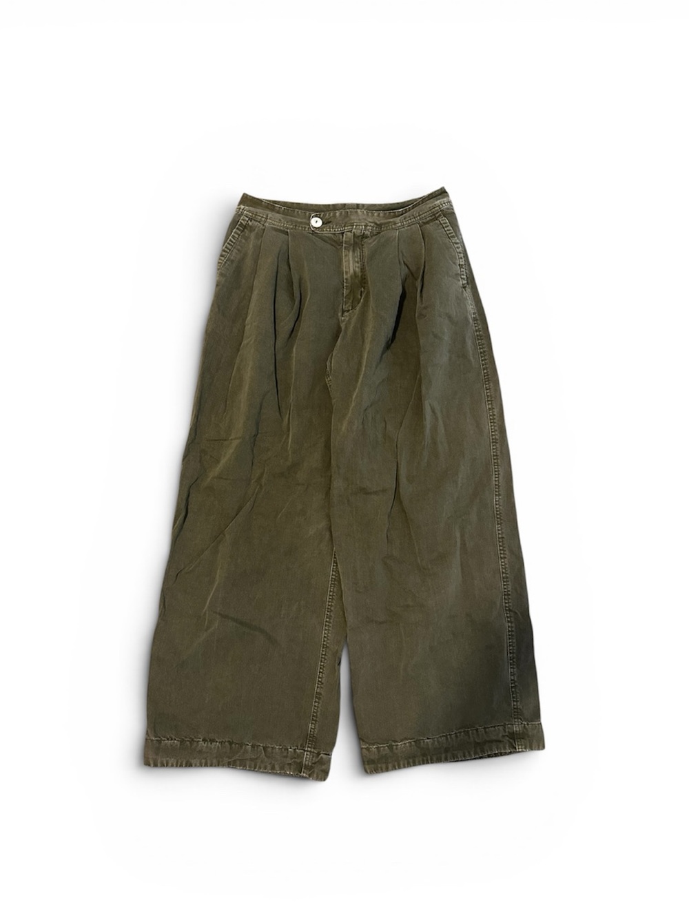 Free People Olive Green Wide-Leg Pleated Pants Size 8
